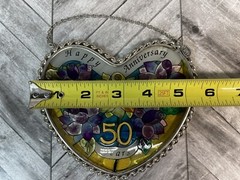 Amia Heart Shape Happy Anniversary 50 Years Stain Glass Suncatcher Hand painted
