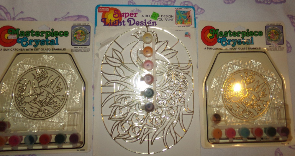 1993 Craft House Crystal Sun Catcher Kit NEW LOT OF 3 PKG Peacock & Hummigbird