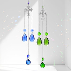 Cross Suncatcher, 16 Inch Blue Green Crystal Sun Catcher, Cross Gift for Religio