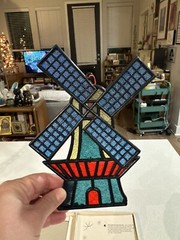 Vintage Midcentury MCM Dutch Windmill Window Wall Ornament With Original Box