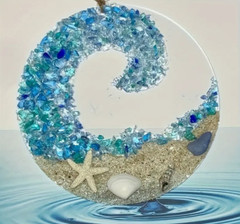 Sea Glass Look Suncatcher Art Hanging Tree Sand Beach Window Ornament Valentines