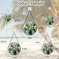 Stained Glass Window Hanging Green Lotus Suncatcher Door Garden Succulent Plant