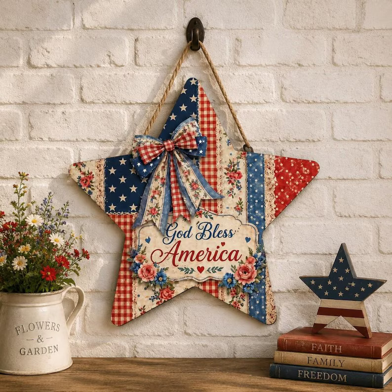 Wall Sign with Rope 250th Anniversary 4th of July Patriotic Decor