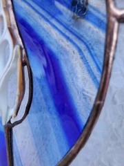 Nautical Blue Swirl Glass &Beach Seashell Hanging 10.5″ X 8″ Oval Suncatcher EUC