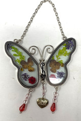 Metal And Glass Butterfly Has Dried Flowers In The Wings “MOM” Suncatcher