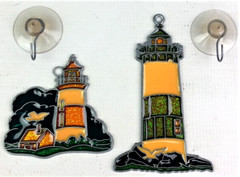 Suncatcher x2 Lighthouses Stained Glass Suction Cup Hooks Ocean Seagulls Coast