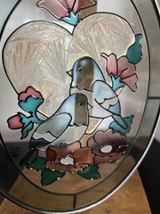 Oval Stained Glass Birds/flower/heart Sun Catcher 7” X 5.25”