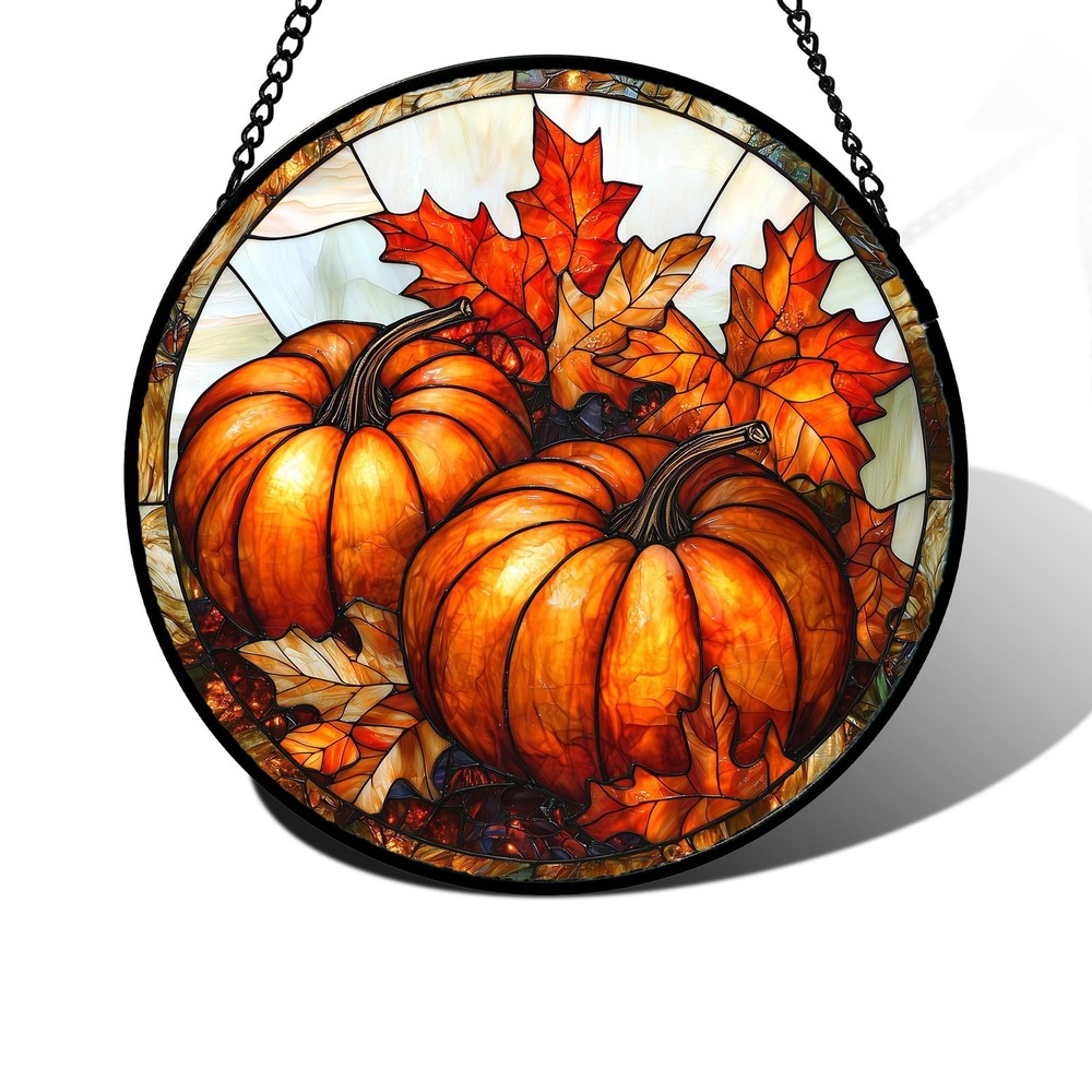 Stained Glass Window Hanging, Pumpkin Maple Leaf Suncatcher Christmas Decoration