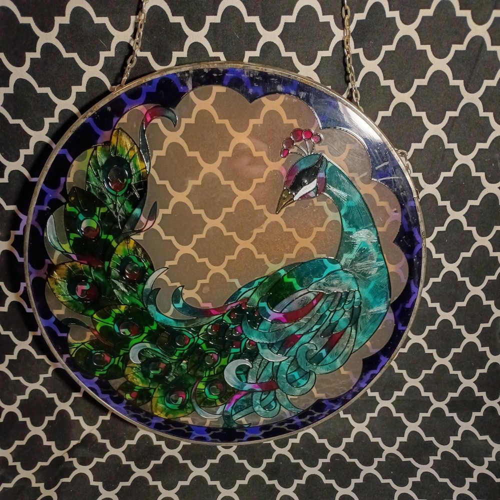 Majestic Suncatcher *Peacock Colorful Stained Glass Look Hanging Window Decor