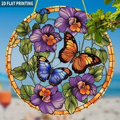 Acrylic Pansy & Butterfly Sun Catcher 2D Flat Garden Floral Window Hanging Decor