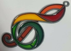 Vintage Stained Glass Sun Catcher Music Note Window Ornament Colorful Decoration