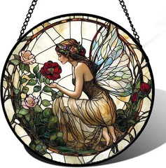 Stained Glass Window Hanging Butterfly Flower Fairy Suncatcher Door Terrace