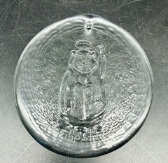Clear Glass Ornament Suncatcher Bear w/Cap Filipstad Sweden Souvenir 4″ Round