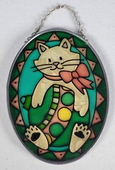 Vintage Cat Suncatcher Stained Glass Kitten Christmas Bulb 4.5 x 3.5 inches