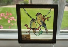 Vintage Painted Glass Art By Austrian Artist Johann Rumpf Wien Birds Robin Lot 2