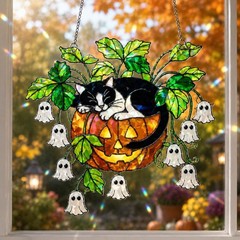 Custom Cat Window Hanging, Ghost Plant Window Hanging, Halloween Decor, Cat Lov