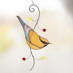 Stained Glass Cedar Waxwing Suncatcher – Bird Lover Gift for Mom or Birthday