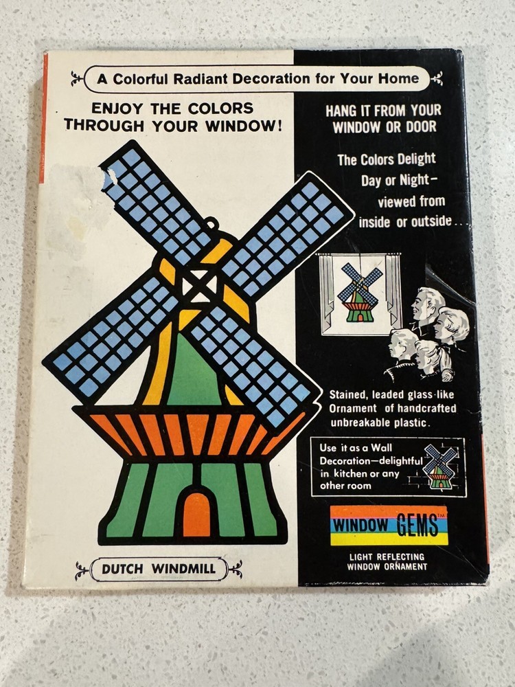 Vintage Midcentury MCM Dutch Windmill Window Wall Ornament With Original Box