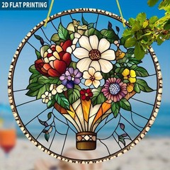 Floral Hot Air Balloon Mixed Colorful Wildflower Acrylic Suncatcher Window Decor
