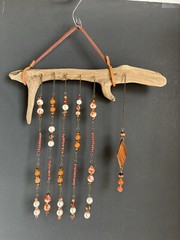 Driftwood Orange Beaded Pearl Bronze Chain Sun Catcher Home Decor Wind Chime