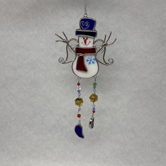 Stained Glass Suncatcher Window Hanging Decor Christmas Snowman w/ Angel Wings