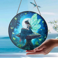 Fairy Mushroom Stained Glass Suncatcher Toadstool Forest Window Decor Gift Home