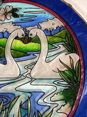 Swan Pair Stained Glass Window Hanging – Romantic Floral Art Decor