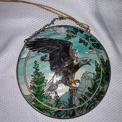 Amia 6”Hand Painted Stained Glass Suncatcher Bald Eagle Bird Denver