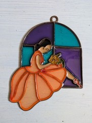 Vintage Ballerina Suncatcher Stained Glass Style Ornament Dancer