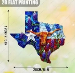 Suncatcher Stained Acrylic Flat 2-D 8” Texas Bluebonnets Gift Cutout