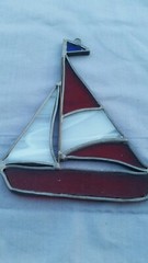 Stained Glass Ship Boat Schooner Sail Suncatcher VTG Sailing Nautical 5″ x 6.5″