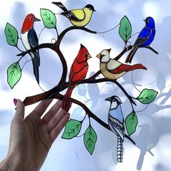 Birds on Branch Acrylic Window Panel Rainbow Home Decors