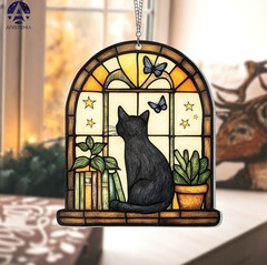 Black Cat And Book Suncatcher Ornament, Ghost Reading Book Suncatcher, Book Wind