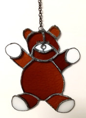 VTG Stained Glass TEDDY BEAR Sun Catcher 7 1/4 x 5 1/2