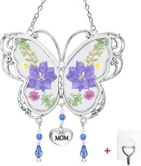 Crystal Butterfly Suncatcher with Pressed Flower Wings Mothers Day Glass Wind