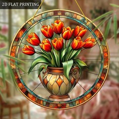 Colorful Tulip Vase Acrylic Suncatcher Spring Garden Home Hanging Art Decoration