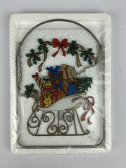 Vintage Christmas Window Sun Catcher Sleigh Gifts Faux Stained Glass Acrylic NOS