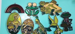 Vintage Resin Suncatchers Lot of 7 Butterfly Peacock Flamingo Bible Florida Frog