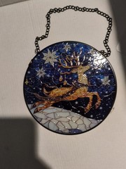 Reindeer Blue Starry Sky Suncatcher Stained Glass Window Decor for Holidays