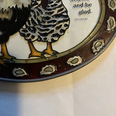 Joan Baker Designs Hand Painted Stained Glass Speckled Chickens Rooster VTG