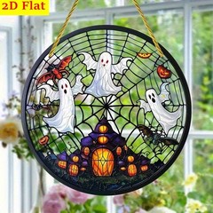 Halloween Acrylic Light Catcher Round Ghost Spider Web Window Hanging Ornament