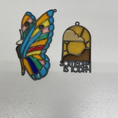 2 Vintage Handmade Suncatchers- 80’s Butterfly And Sun “Someday Is Today “