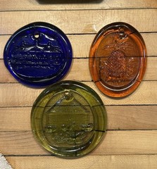 Set Of 3 Williamsburg Stamped Glass Sun Catcher Ornaments Christmas Handmade