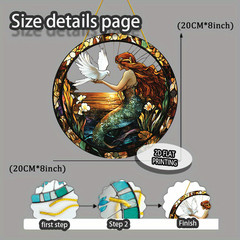 Mermaid & Dove Acrylic Suncatcher Coastal Fantasy Themed Hanging Window Decor