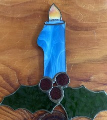 VTG Stained Glass Candle & Holly Holiday Christmas Decor Window Suncatcher
