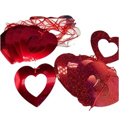 (16) Glitter hanging hearts 6” (13) chrome style hanging hearts. 6”