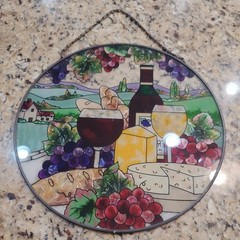 JOAN BAKER DESIGNS Wine Cheese Italian Countryside Suncatcher 10” No Stand