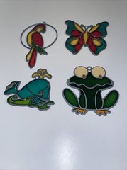 4 Stain Glass Style Hanging Sun Catchers Plastic Ornaments Animals VTG G83