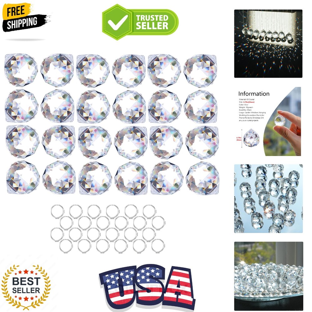 24pcs Clear Crystal Ball Prism Suncatcher Rainbow Pendants Maker, Hanging Cry…
