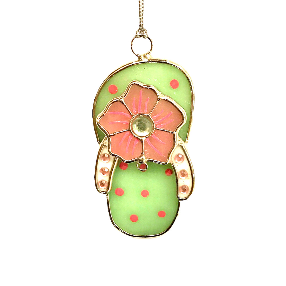 Leaded Stained Glass Flip-flop Suncatcher Sandal Crystals NWOT Teacher Gift
